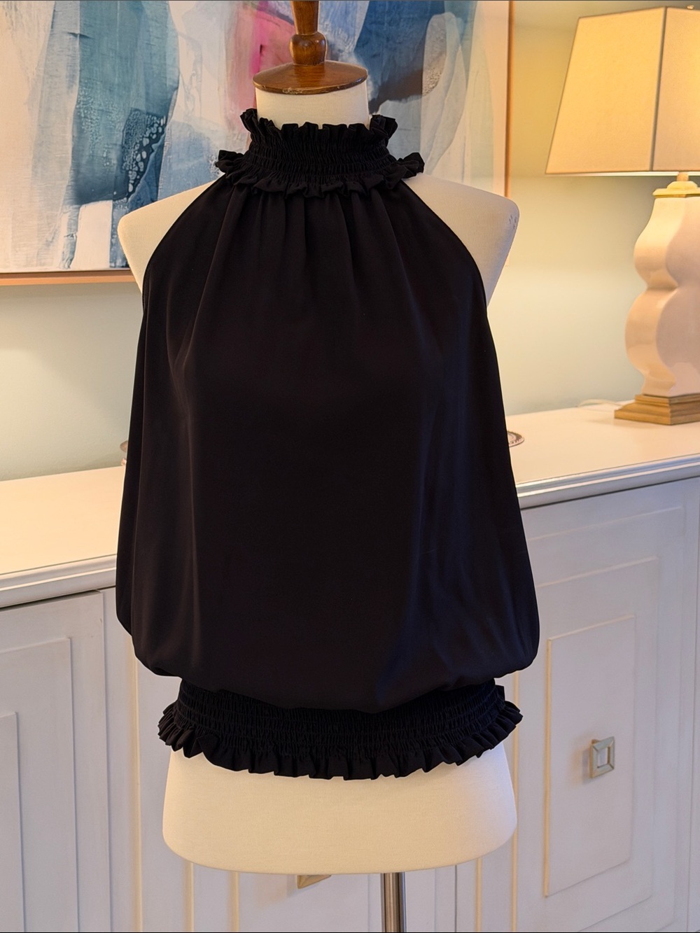 Amanda Uprichard Black Smocked Halter Neck Camisole